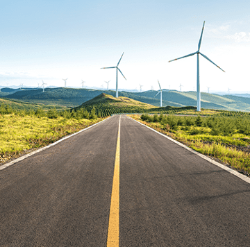 Road with windmills